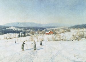 paisaje con esquiadores de Carl Edvard Diriks