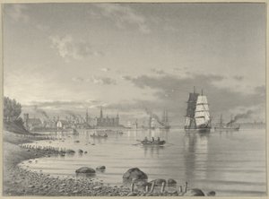Embarcaciones en el Oresund con Helsingor y el Castillo de Kronborg en la Distancia de Carl Emil Baagoe