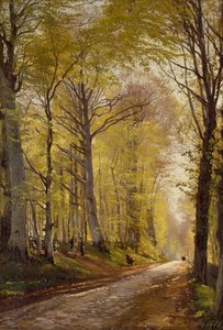 Un camino arbolado con pastores y ganado (óleo sobre lienzo) de Carl Frederick Aagaard