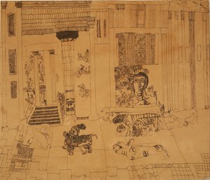 Sin título (palacio con estatua de emperador y tigres) de Carl Fredrik Hill