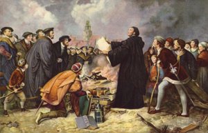 Martín Lutero quema la Bula Papal en 1520 de Carl Friedrich (after) Lessing