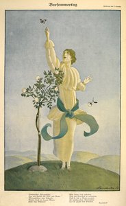 Zeichnung zum Gedicht "Vorsommertag": .Dibujo sobre el poema "Vorsommertag".
Una mujer alcanzando una mariposa. de Carl Friedrich Otto Lendecke