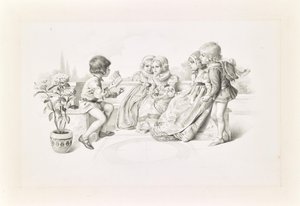 Niños en traje medieval escuchando a un cantante de Carl Fröschl