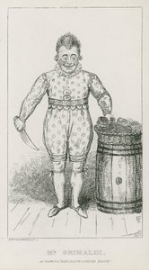Sr. Joseph Grimaldi como payaso en Arlequín y Fraile Bacon de Carl Georg Adolph Hasenpflug
