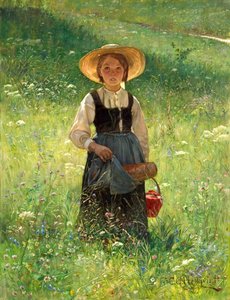 Niña en un prado en flor