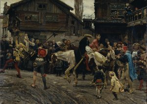 Entrada Ignominiosa de Peder Sunnanvader y Maestro Knut en Estocolmo en 1526, 1879 de Carl Gustaf Hellqvist