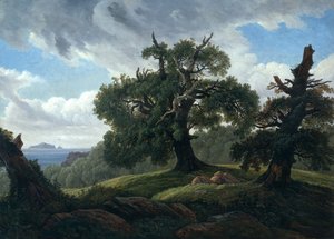 Recuerdo de una isla boscosa en el Mar Báltico Robles junto al mar, 1835 de Carl Gustav Carus