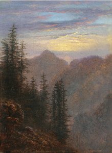 Paisaje montañoso al anochecer