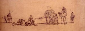 Figuras y camellos en el desierto de Carl Haag