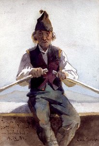 Joseph Zwenger en un bote de remos, Altos de Baviera de Carl Haag