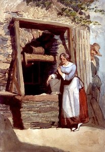 Estudio de una dama junto a un pozo, con su admirador observando de Carl Haag