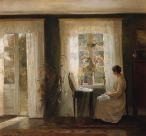 Una mujer en una ventana soleada de Carl Holsoe