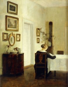 Una mujer en una mesa en un interior de Carl Holsoe