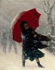 Niños en la tormenta de nieve de Carl Kronberger
