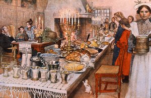 Cena de Nochebuena en Suecia, principios del siglo XX (ilustración) de Carl Larsson