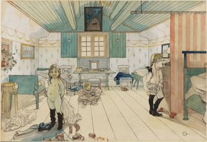 La habitación de la madre y de las niñas pequeñas. De Un hogar (26 acuarelas) de Carl Larsson