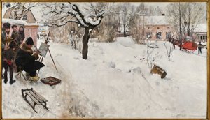 Pintor al aire libre. Motivo invernal de Åsögatan 145, Estocolmo de Carl Larsson