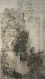 El arte de la escultura: Carl Michael Bellman en el estudio de Sergel. Cartón para el fresco del vestíbulo inferior del NM de Carl Larsson
