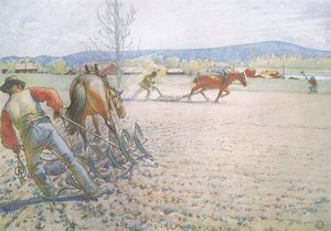 Los dos hombres con sus rastrillos trabajaban metódicamente de un lado a otro de Carl Larsson