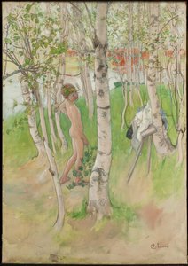 Ulf. Niño desnudo entre abedules de Carl Larsson
