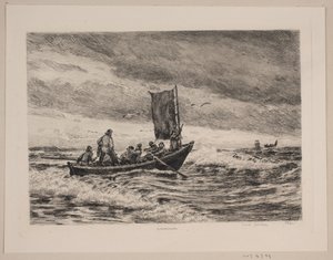Barco de pesca en el oleaje