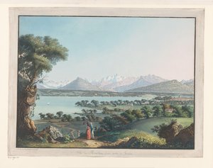 Vista de Ginebra con el Mont-Blanc al fondo
Vista del Mont Blanc y parte de Ginebra (título en el objeto) de Carl Ludwig Hackert