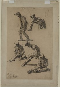 Cinco estudios de un soldado, cuarto trimestre del siglo XIX o primer tercio del siglo XX