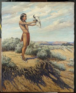 Niño indio con cráneo de búfalo (óleo sobre lienzo)