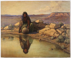 Niña india con jarra de cerámica (óleo sobre lienzo) de Carl Moon