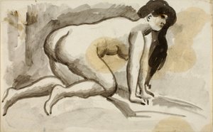 Mujer desnuda sobre manos y rodillas de Carl Newman