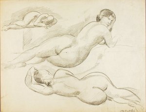 Grupo de tres desnudos femeninos reclinados