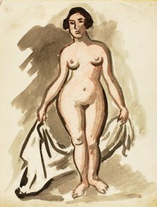 Desnudo femenino de pie con drapeado