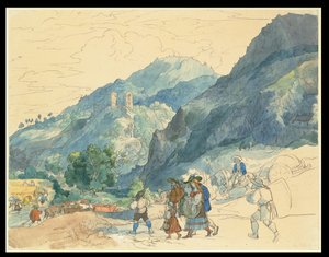 Paisaje cerca de Innsbruck con las ruinas de Fragenstein y gente del campo que regresa a casa y trabaja en los campos de Carl Philipp Fohr