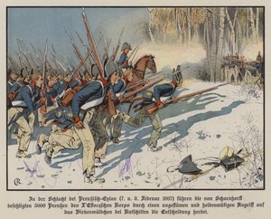 Infantería prusiana atacando en la Batalla de Eylau, 7-8 de febrero de 1807