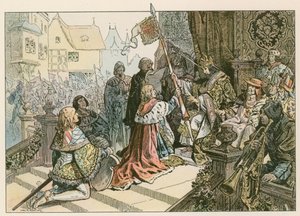 Federico I (1371-1440) con Segismundo en Constanza siendo recompensado con la tierra de Kurmark en 1417 de Carl Rohling