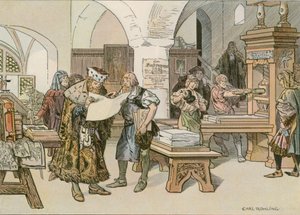 Juan Cicerón asistiendo al primer impresor de libros en Stendal en 1490 de Carl Rohling