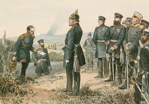Guillermo I, Rey de Prusia y Emperador de Alemania (1797-1888), recibiendo la rendición de Napoleón III en 1870 después de la Batalla de Sedán