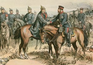 Guillermo I, Rey de Prusia y primer Emperador Alemán (1797-1888) saludando a su hijo en Sadowa en 1866 de Carl Rohling