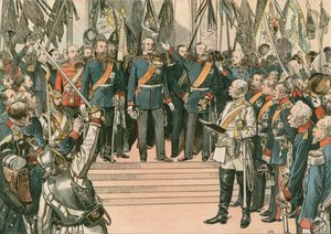 Guillermo I, Rey de Prusia y primer Emperador Alemán (1797-1888), es reconocido como el Kaiser del recién unido Imperio Alemán en el Tratado de Versalles en 1871