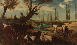 Rebaño de vacas junto al agua