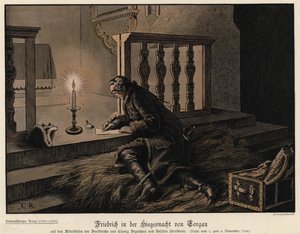 Federico el Grande de Prusia en la noche de la victoria en la Batalla de Torgau