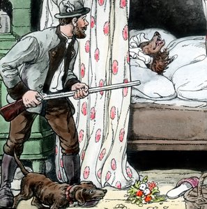 Hermanos Grimm - Cuentos de hadas - Caperucita Roja. Imagen fechada hacia 1910. Archivo Carl Simon de Carl Simon