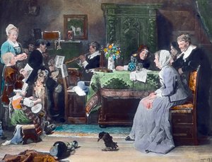 El concierto familiar. Pintura del pintor alemán Fritz von Uhde (1848 - 1911) en 1881. Fecha de la imagen: hacia 1890. Archivo Carl Simon de Carl Simon