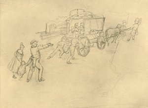 Der Thespiskarren Schauspieler auf Reisen, mediados-finales del siglo XIX, c1924 de Carl Spitzweg