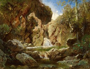 Cuenca rocosa con aguas bravas de Carl Spitzweg