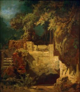 Ermitaño tocando el violín en una cueva rocosa de Carl Spitzweg