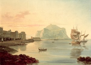 Puerto de Palermo con el Monte Pellegrino, 1831 de Carl Wilhelm Goetzloff
