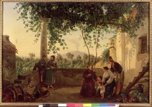 Terraza de una casa cerca de Nápoles con vista al Monte Vesubio, 1833 de Carl Wilhelm Goetzloff