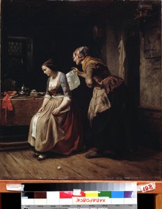 "Una carta" Una criada lleva una carta a una joven desesperada. Pintura de Carl Wilhelm Hubner (1814-1879) siglo XIX Museo de Arte del Lejano Oriente, Khabarovsk, Rusia de Carl Wilhelm Hübner