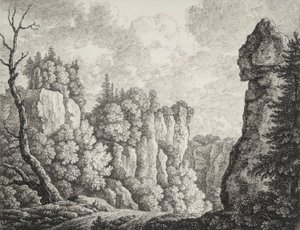 Paisaje rocoso con un ermitaño de Carl Wilhelm Kolbe the elder